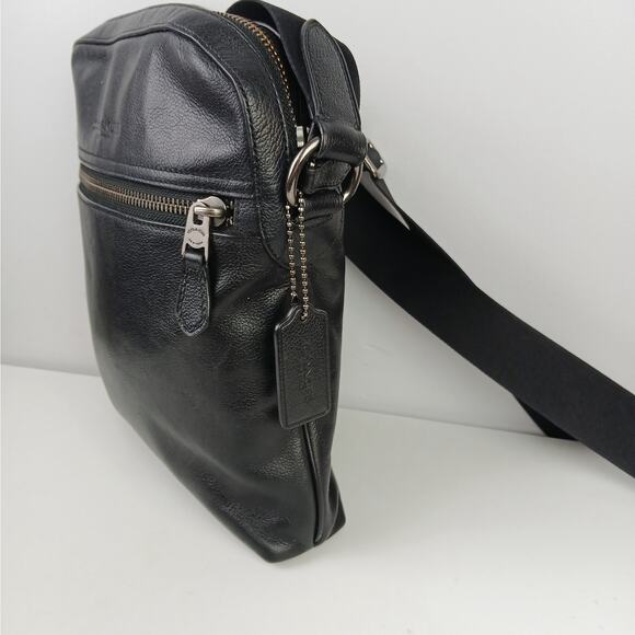Coach Men's Houston Flight Bag Crossbody Bag In Pebbled Black Leather - Picture 4 of 10